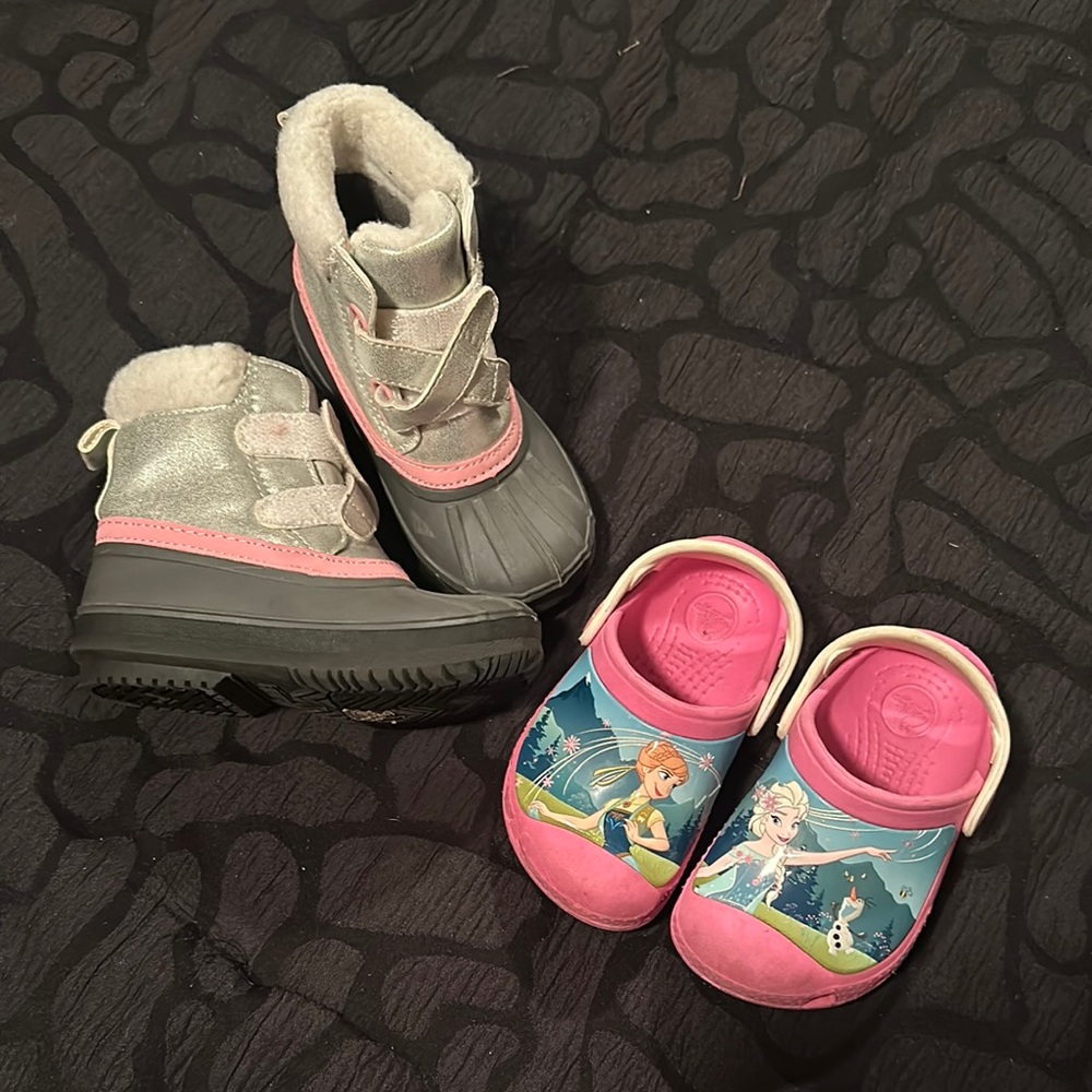 Shoe Bundle Deal!!! Disney Frozen Pink Clogs and Silver Winter Boots